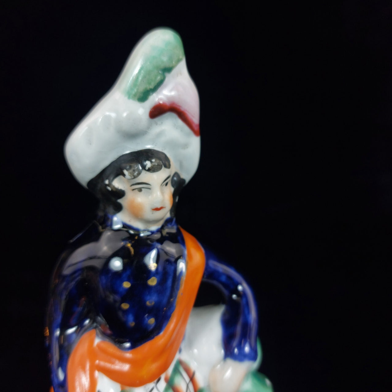Antique 8" Staffordshire style Highland Boy & Dog Hand Painted repair see pic2