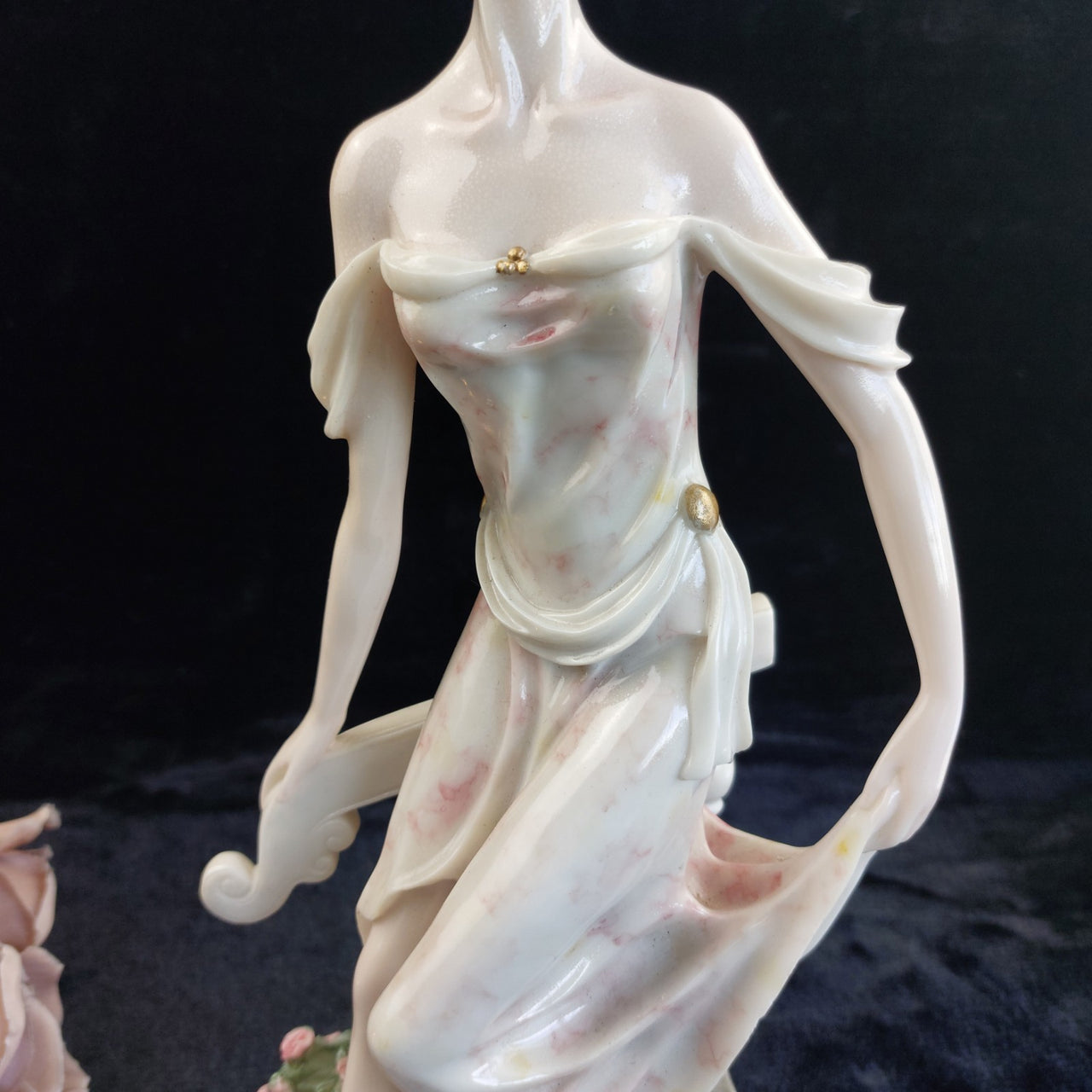 Armani Style beautiful large Lady Figurine 14" Porcelain Staircase Roses decor2