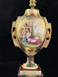 Thumbnail for Antique 19th Century Royal Vienna Urn Lamp Romantic Scene Gold Accents Large4