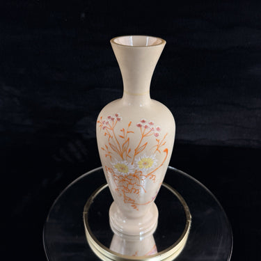 Antique Vintage Hand Painted Milk Glass Vase Floral Enamel Tall 10” Art Deco Sty1