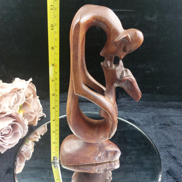 Abstract Hand Carved Wood Kissing Couple Sculpture – worn base 11