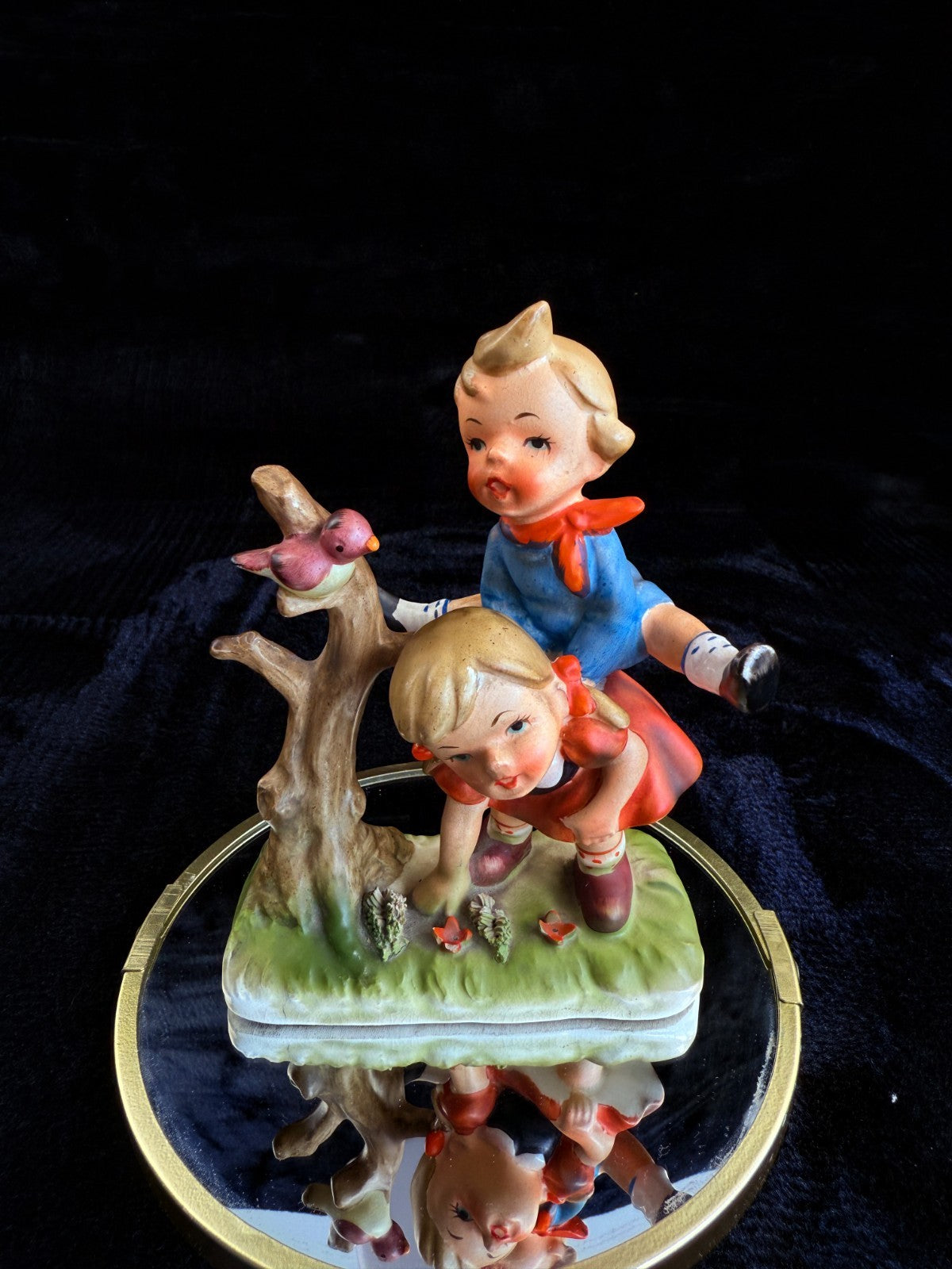 Hummel Vintage style Porcelain Figurine of Children with a Bird on a Tree 7in3