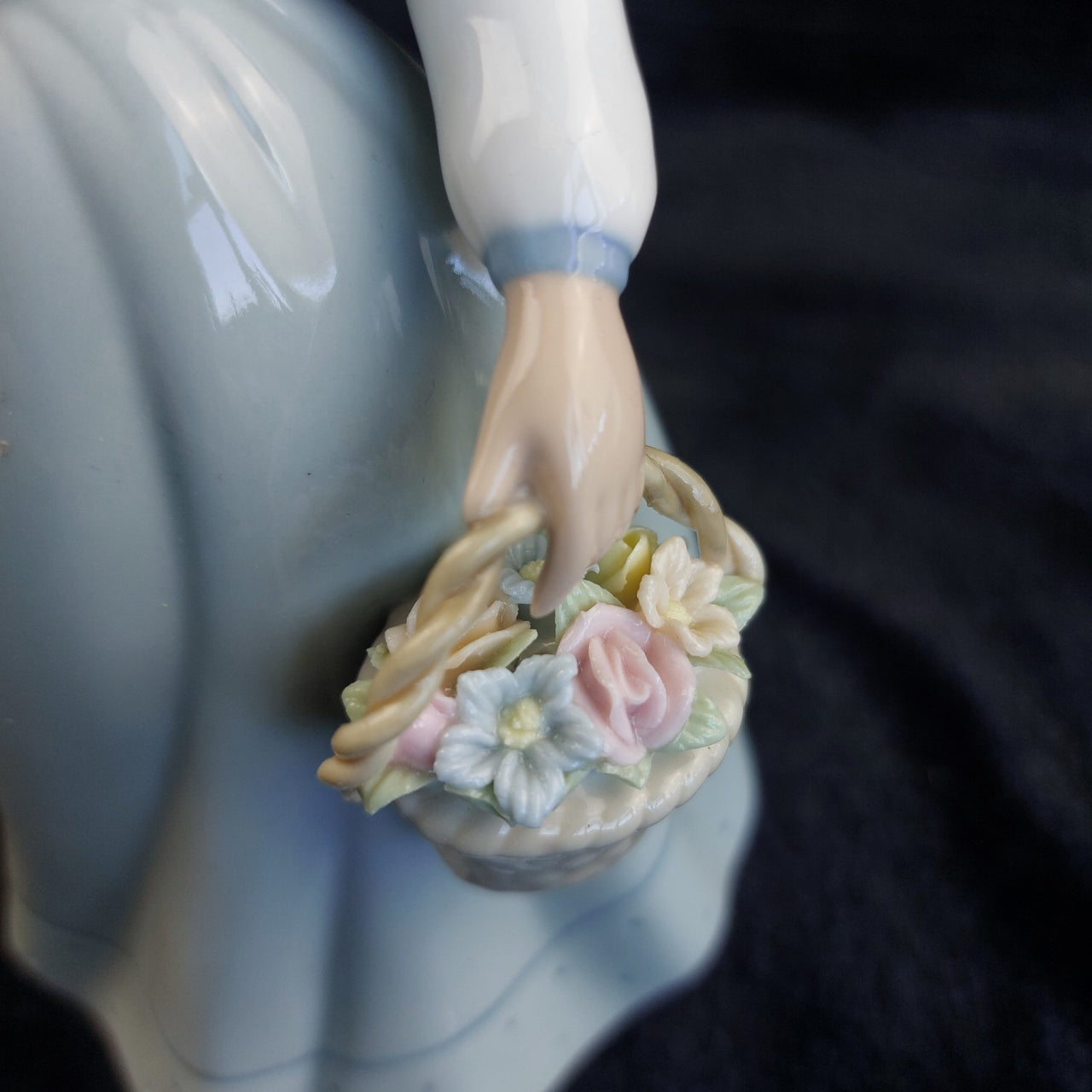 The Leonardo Girl Collection with Basket Blue Dress Figurine 7" Porcelain Flower4