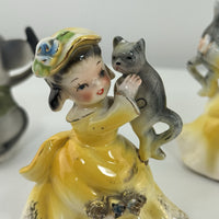 Thumbnail for Vintage Korea Figurines Girl with Cat & Mice Set Hand Painted Ceramic 1950s12