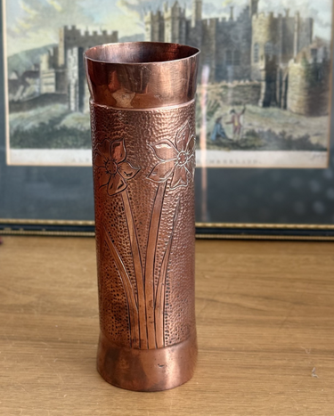 antique copper vase Arts and Crafts Period Copper Vase with Floral Motifs heavy1