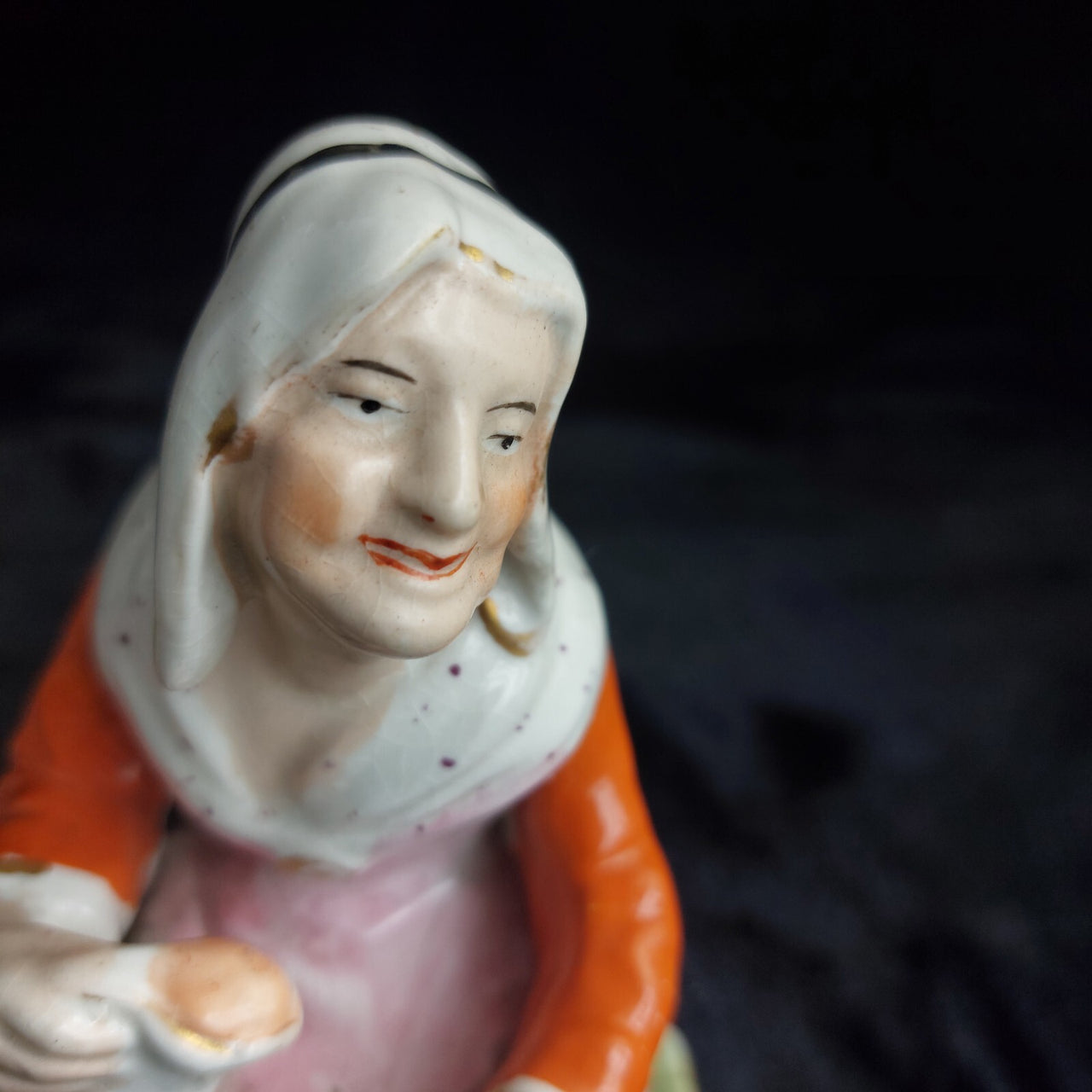 Classic Staffordshire Figurine 6.5" Seated Woman Jug Pink Apron antique Medium4