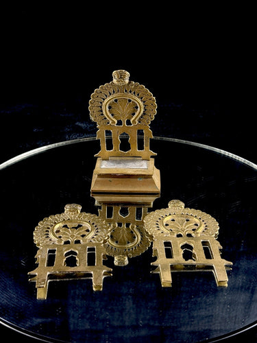 BIRH Brass Indian Miniature Throne Backrests Set of 3 Hindu Temple Art0