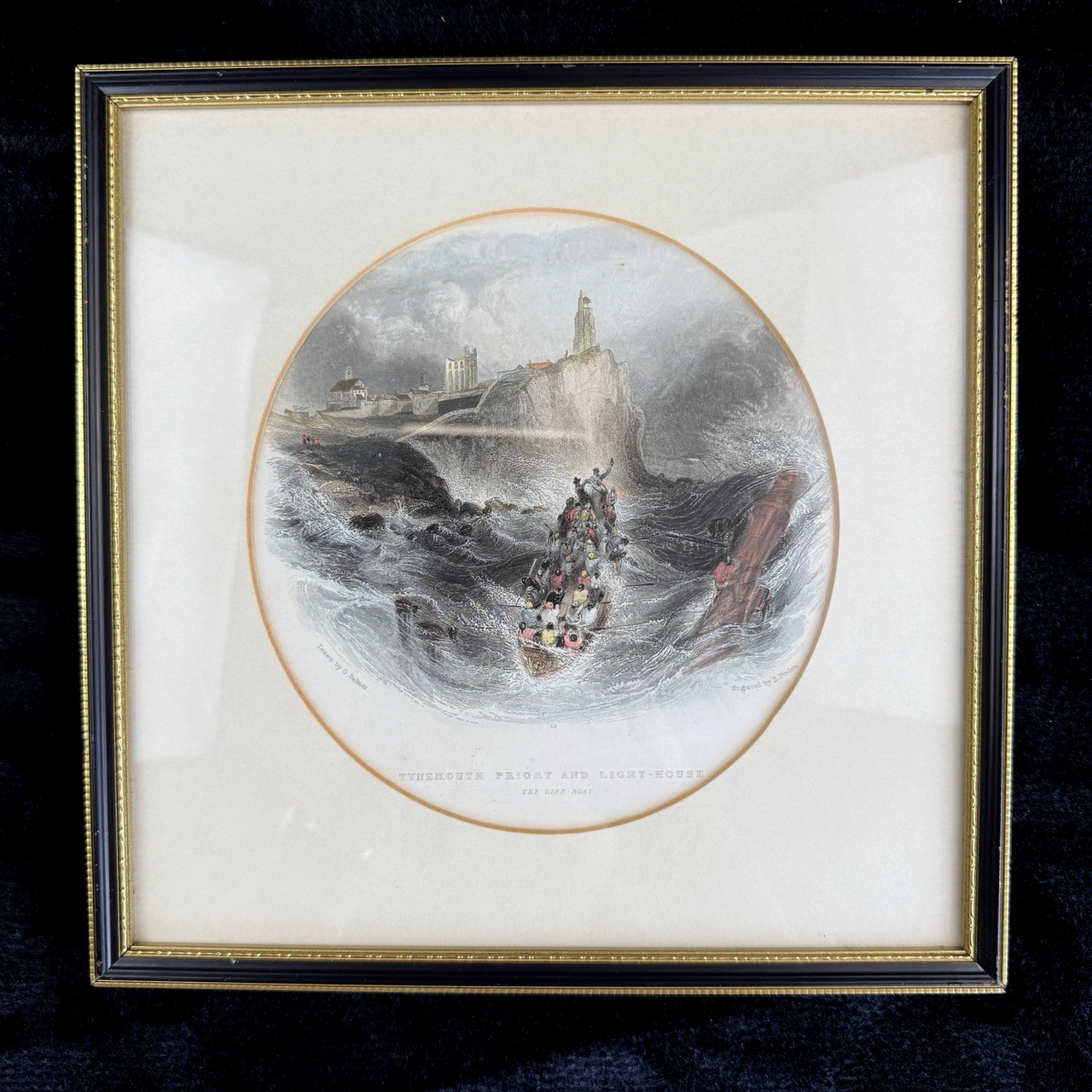 Rare Antique Engraving Tynemouth Priory Lighthouse StormC. Balmer E. Finden prin0