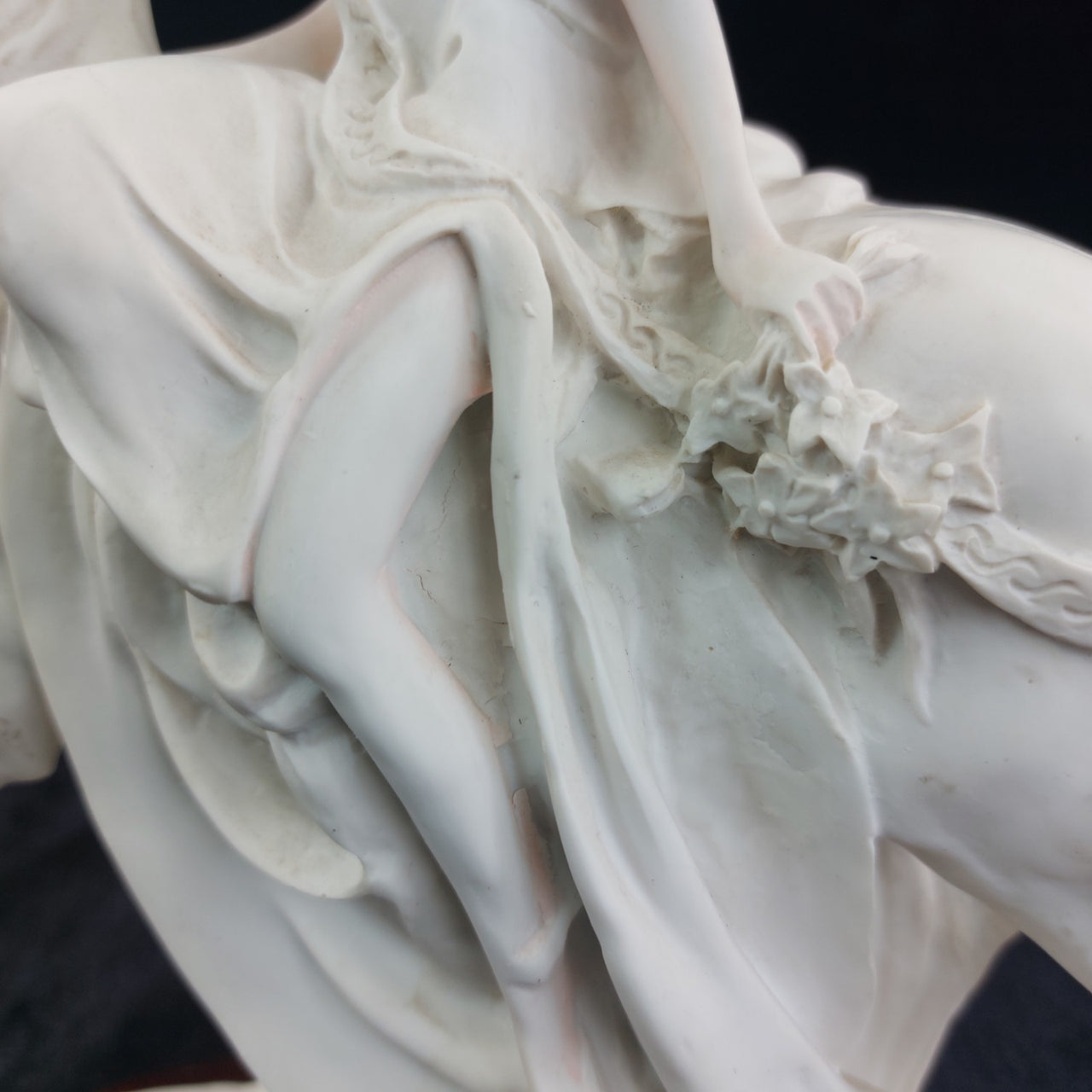 The White Lady Figurine Elegant Matte Bisque Horseback Rider on Wood Base 12"6