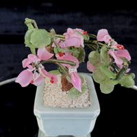 Thumbnail for Hand-Carved Bonsai Jade/Stone Tree Figurine - Pink Flowers & Green Leaves gift5