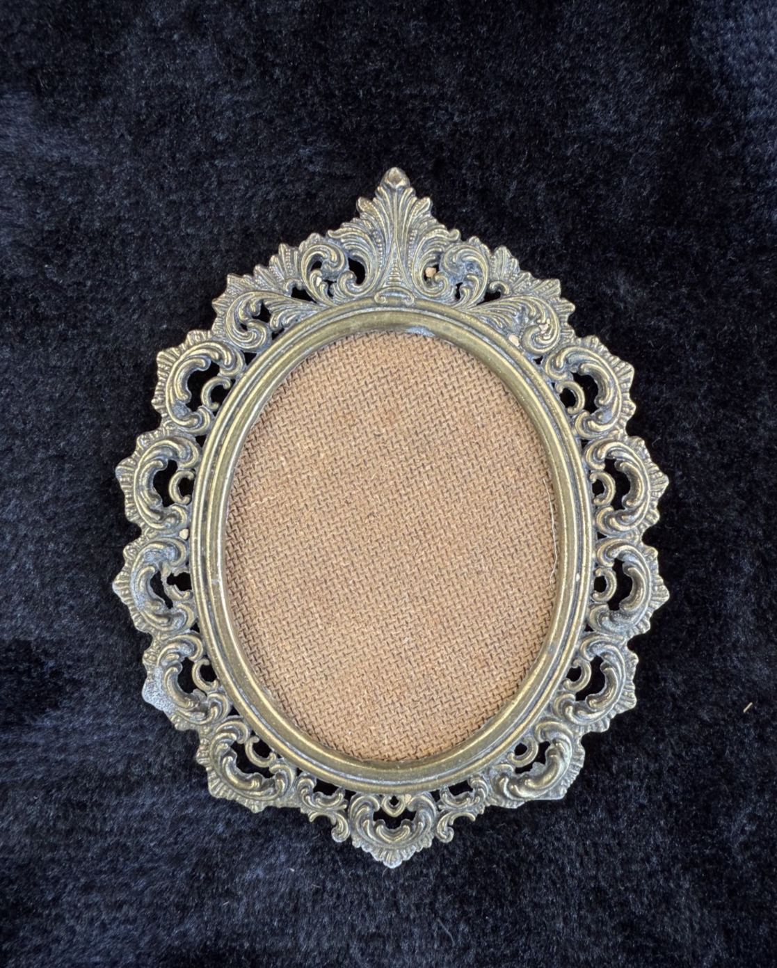 Italian Vintage/Antique Brass Oval Frames with Fabric Prints - Set of 3 Italy4