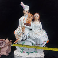Thumbnail for Staffordshire Century 19th Figurine Bagpiper Couple Clock Large Scottish 14