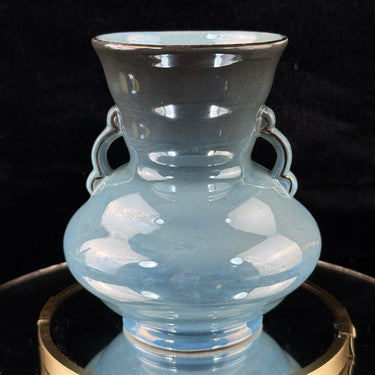 Antique Maling Vase England –Blue Glazed Twin Handle Urn Shape 6.5” decor China,0