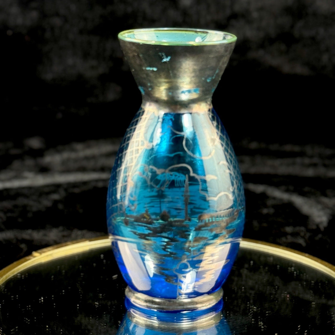 Schott Zwiesel Blue Glass Vase Florida Design Heinrich Löffelhardt Vintage 5”1