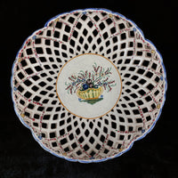 Thumbnail for Mid-Century Italian Ceramic Lattice Bowl Floral Hand-Painted Design, gift plate.1