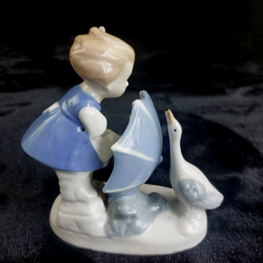 Carl Schneiders Erben Germany Porcelain Girl with Goose Figurine Glazed Vinta 5