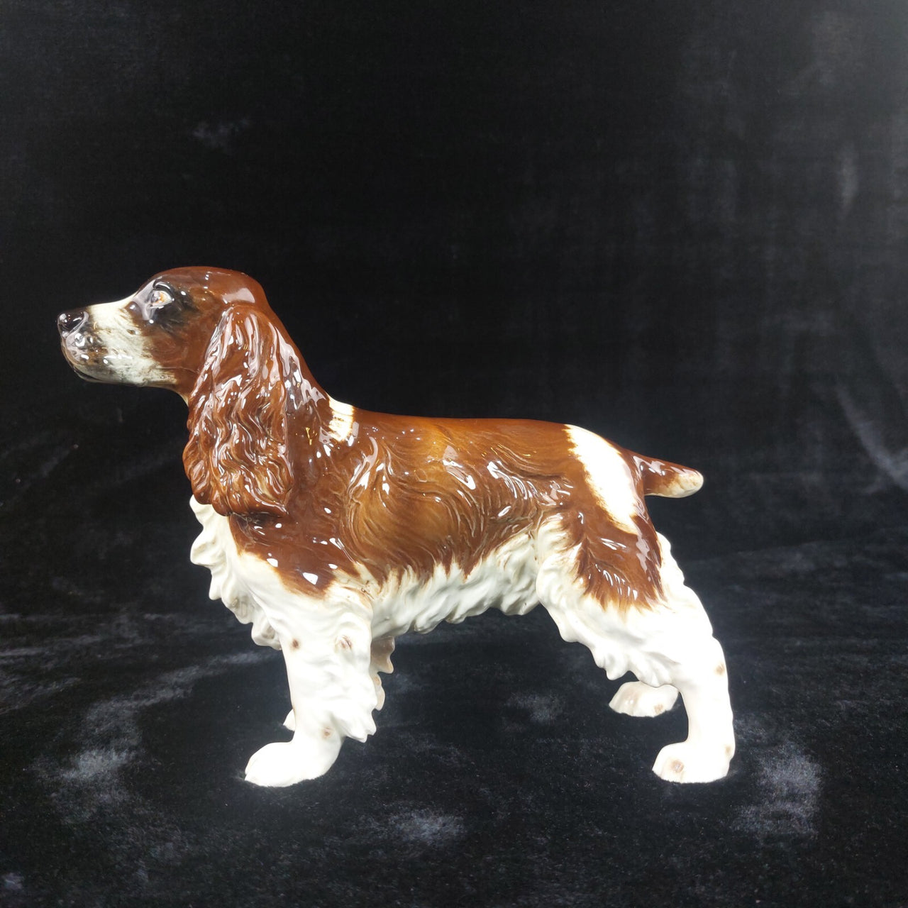 Goebel Spaniel Dog Figurine Porcelain Germany Brown White 9" Vintage Statue 19758