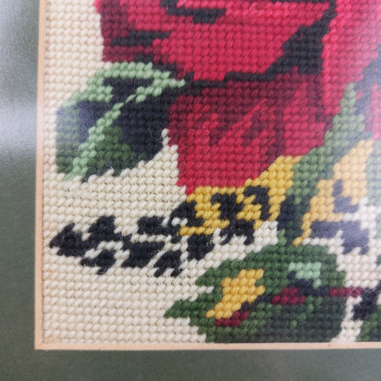 Framed Handmade Needlepoint Art - 19" x 16 " Red Roses Design Unique handmade .5