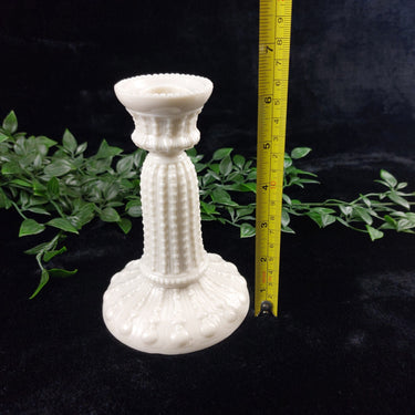 Rare Milk Glass porcelain Candlestick Holder, Black Dot Chipped Rim & Base 6.5