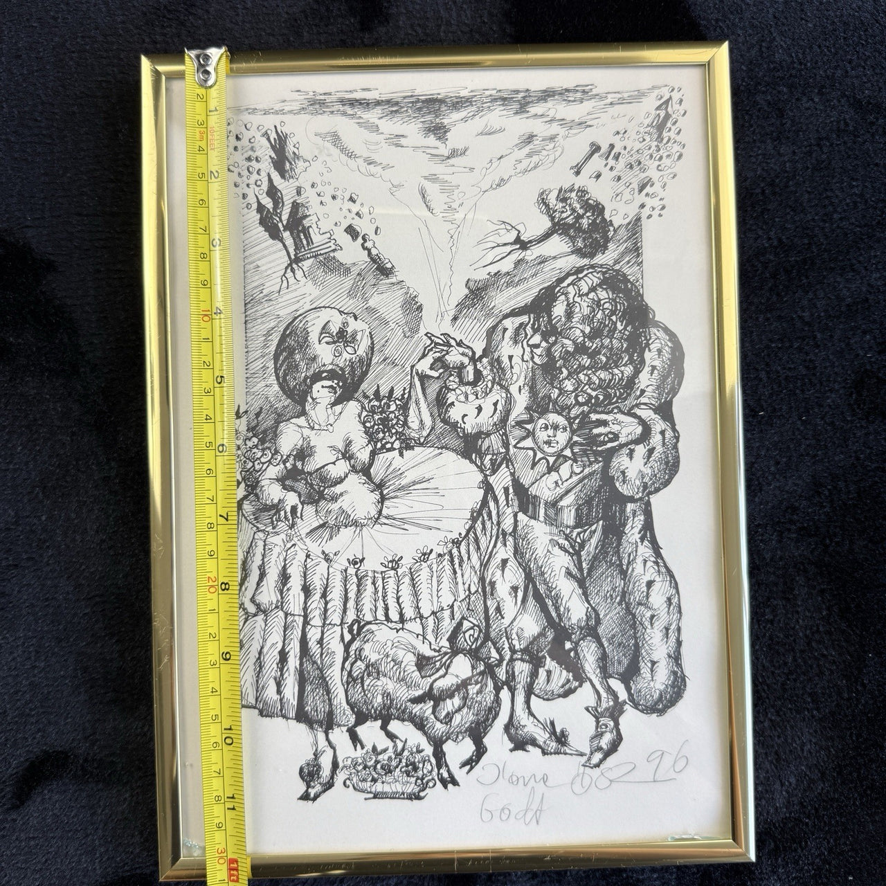 Original Signed & Dated Pen & Ink Drawing Framed Lions & Goats Folk Art Picture6