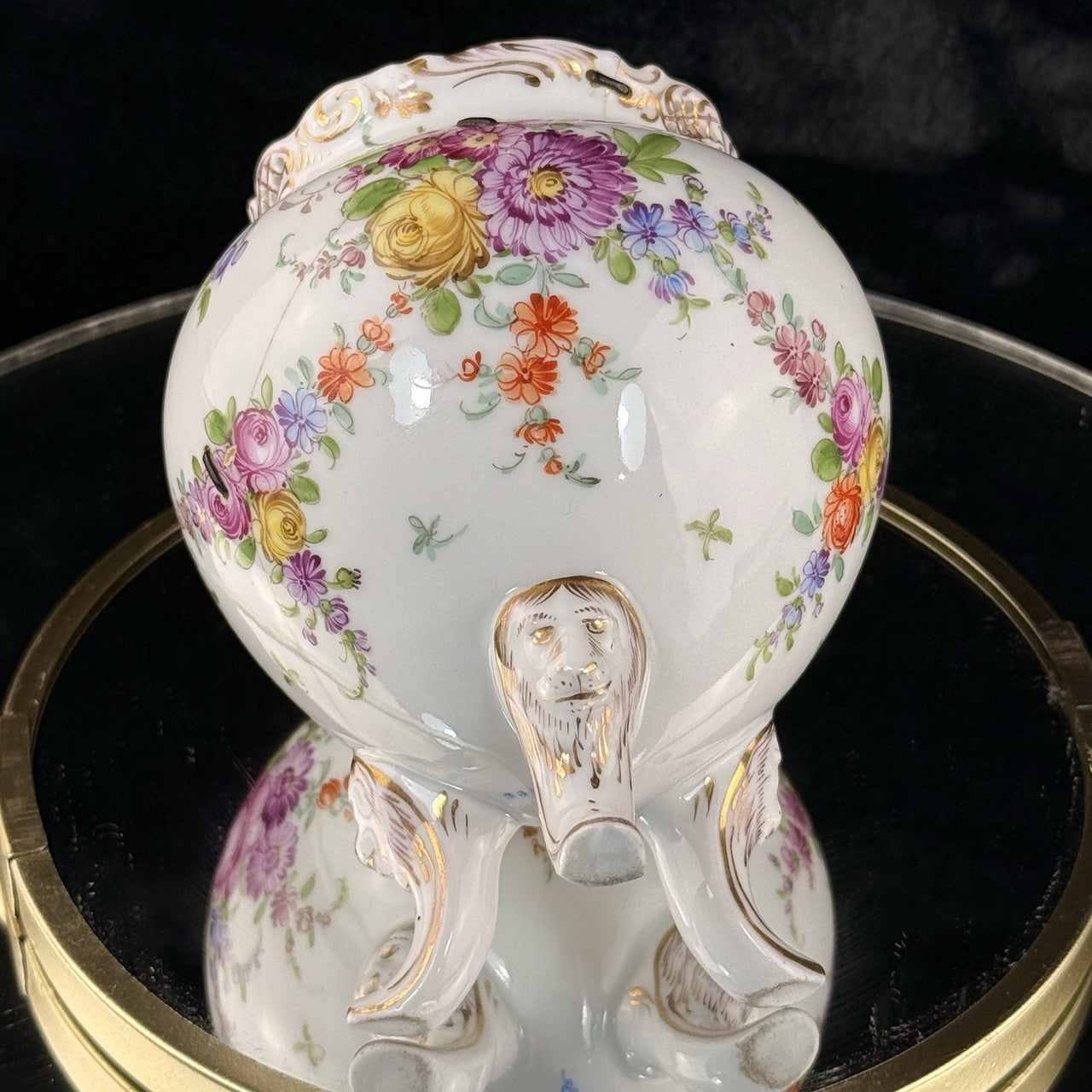 19th century antique Dresden Porcelain Vase Floral Tripod Legs 19th C Repaired10