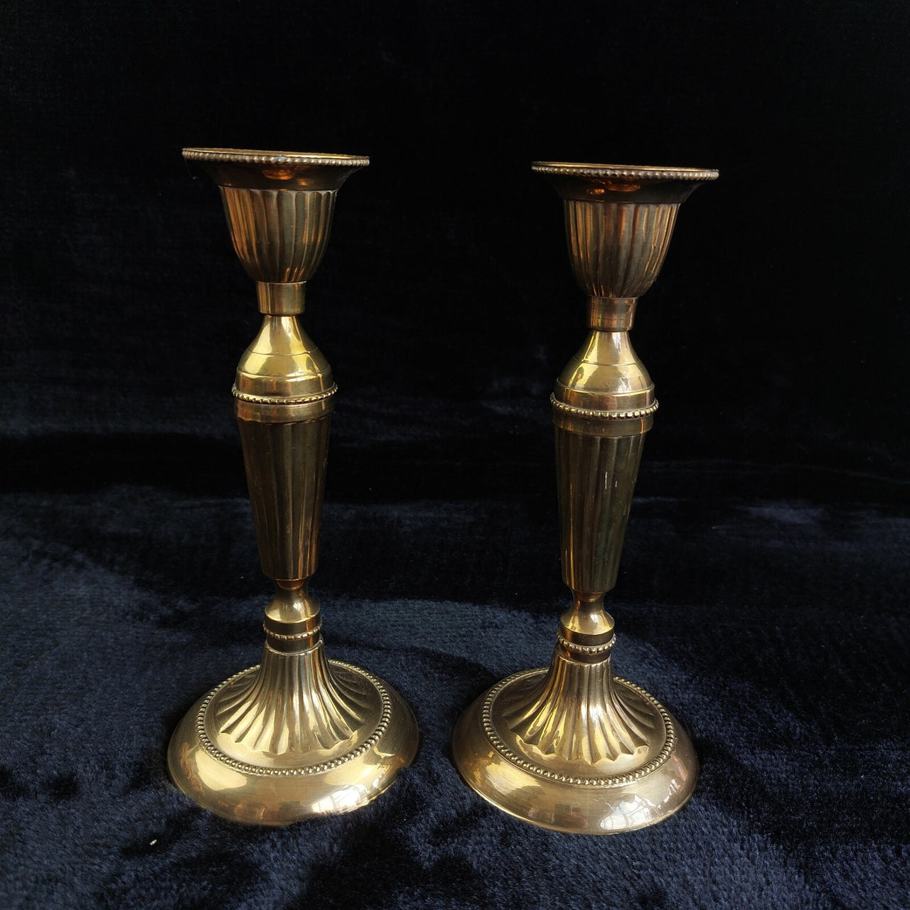 Brass Made in India Pair Ribbed Candle Holders Vintage Solid Brass Candlest 7.5"1