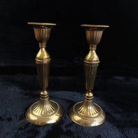 Thumbnail for Brass Made in India Pair Ribbed Candle Holders Vintage Solid Brass Candlest 7.5