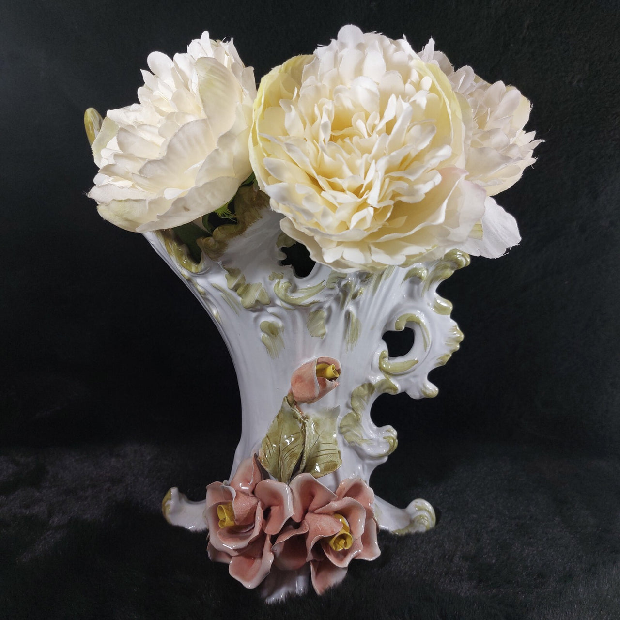 Francesco Capodimonte Italian Porcelain Italy Vase – Rococo Bird & Floral Design2