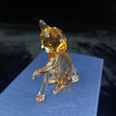 Handmade Glass Amber Cat Figurine Sitting Clear Legs 3