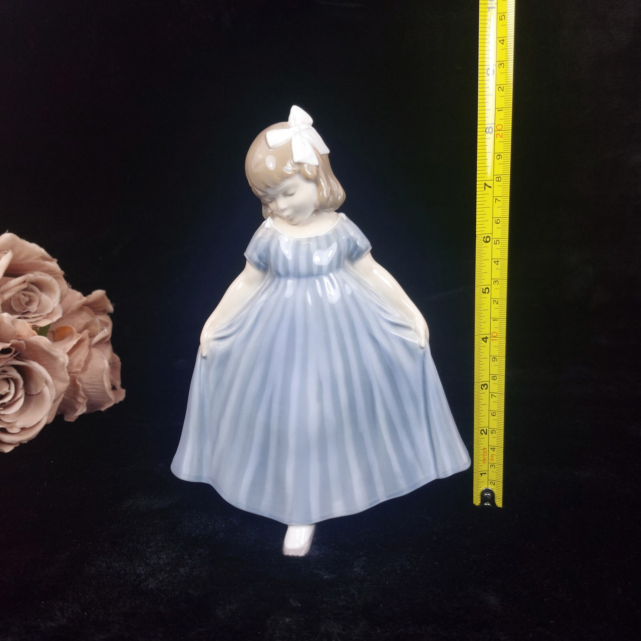 Very rare Copenhagen Royal Girl Figurine Denmark Blue Dress Bow 2444 xmas gift.10