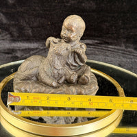 Thumbnail for Vintage Bronze signed Baby with Dog Sculpture – 4.5