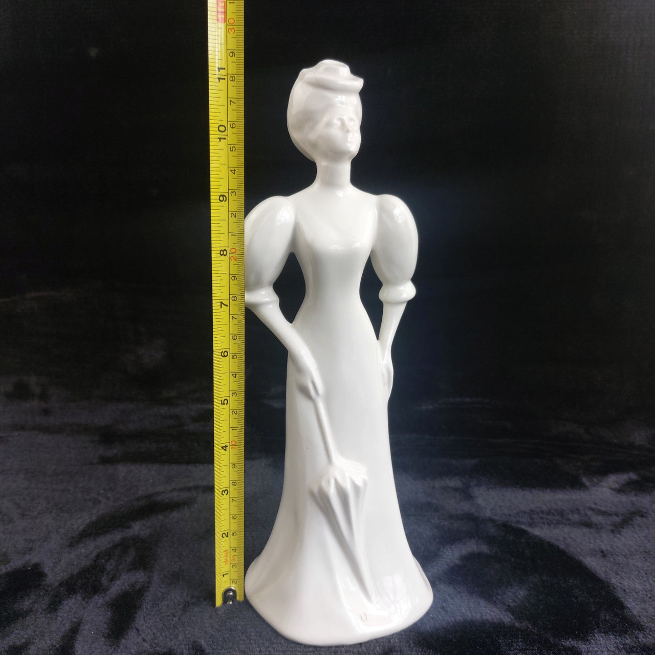 Art Deco Style White Porcelain Lady with Umbrella Figurine 11" Elegant Statue3