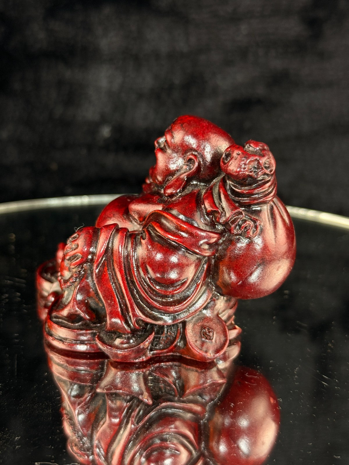 Vintage Chinese Laughing Buddha Red Resin Figurine Happiness Prosperity Statue5