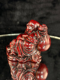 Thumbnail for Vintage Chinese Laughing Buddha Red Resin Figurine Happiness Prosperity Statue5
