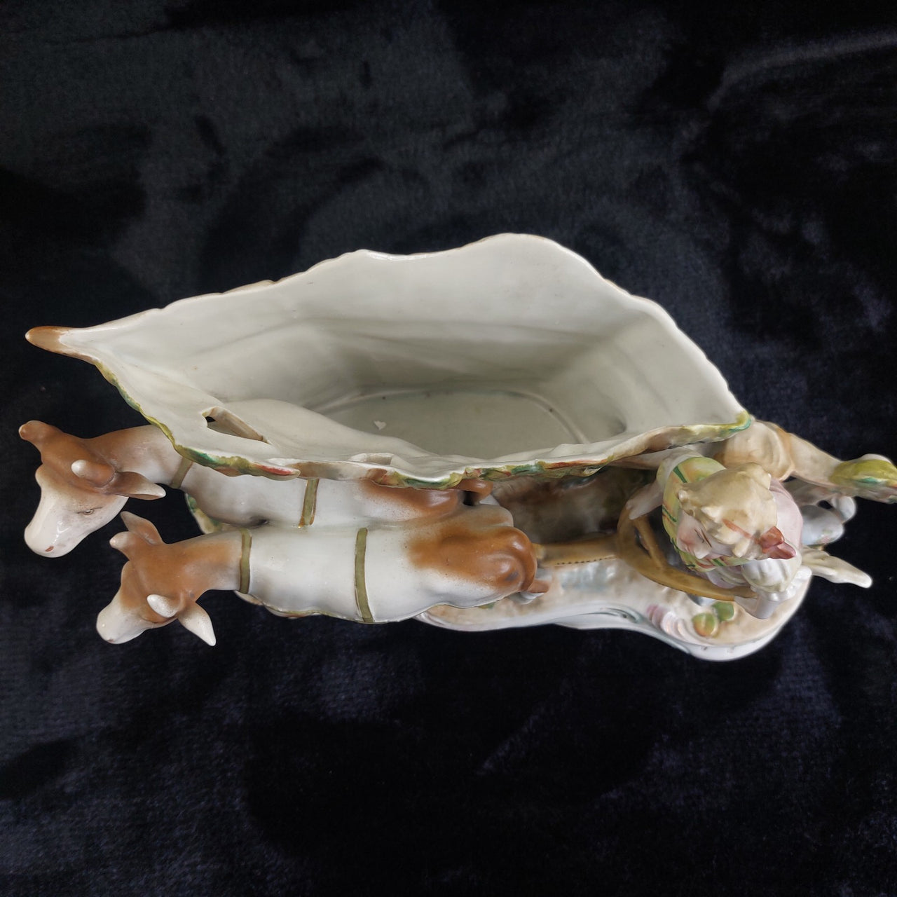 German Antique Porcelain Girl Oxen Cart Planter – Hand Painted 7"x10" 1261g12