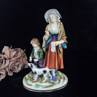 Thumbnail for Volkstedt Figurine Porcelain Woman Child Dog Crown N Mark 30cm/12in German 1489g0
