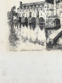 Thumbnail for French Castle Vintage Château de Chenonceaux Framed Etching Print Art Drawing.4