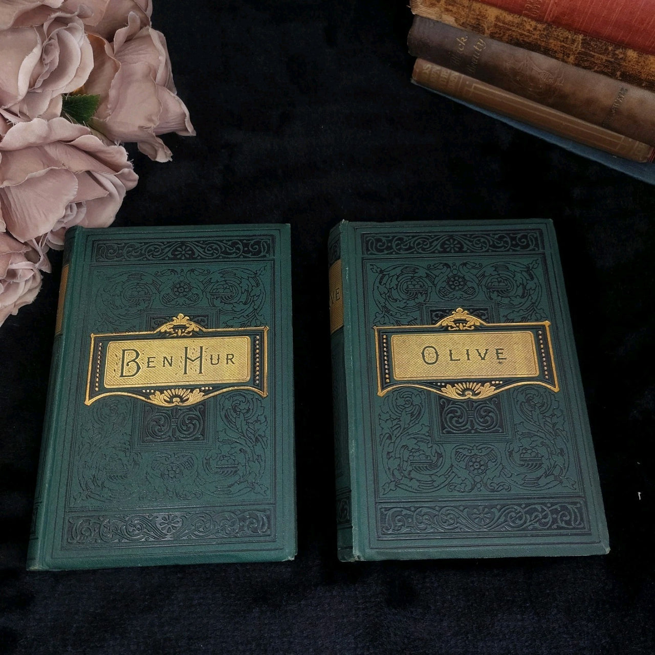 Wallace Ben-Hur & Mulock Olive Gilt Edge Books Antique Book 1903  Good Condition2