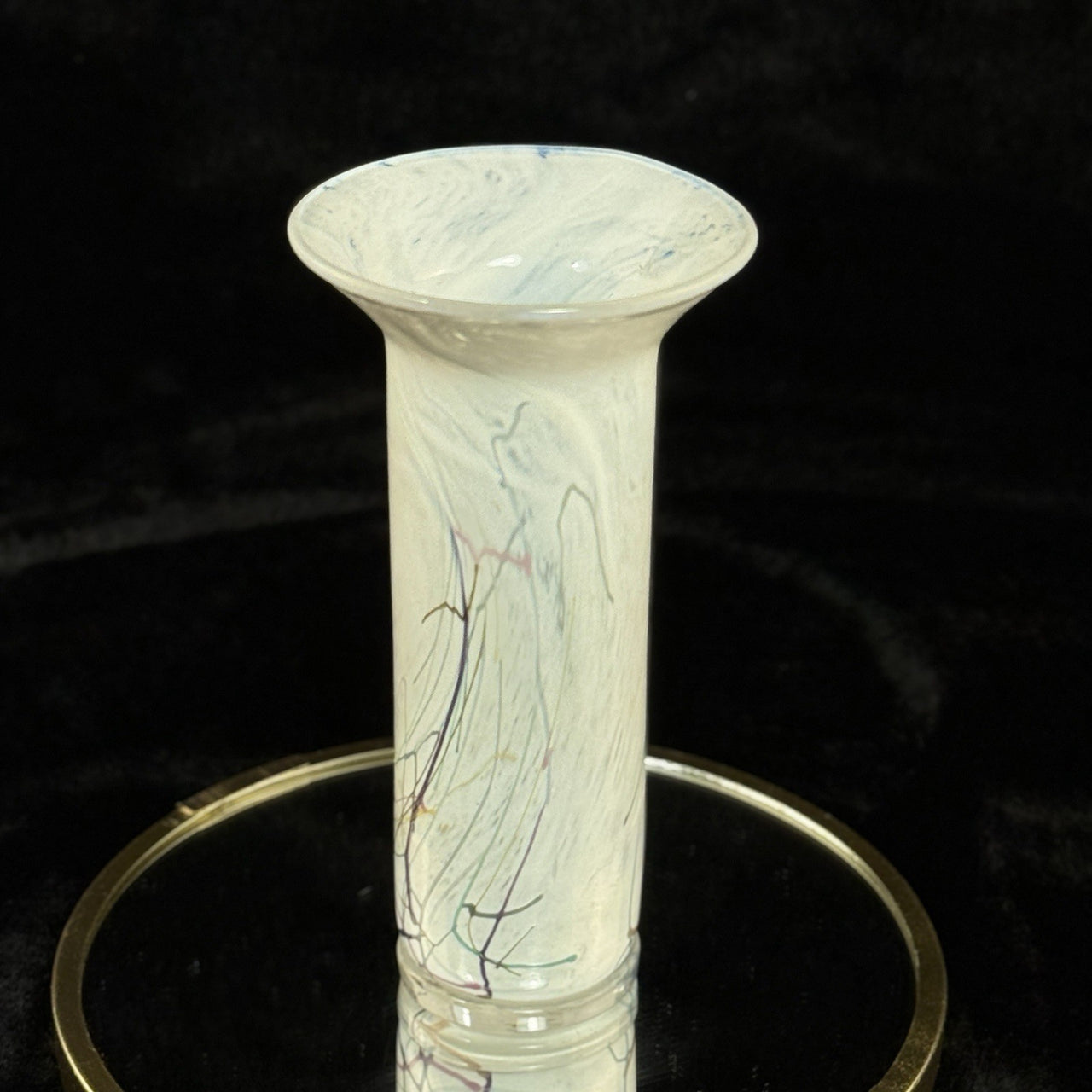 Snogebæk Bornholm Glashtte Art Glass Vase Denmark White Swirl 6.5” Signed Brand1