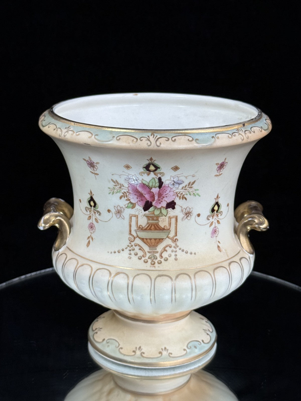 Antique Crown Devon Dora Pattern Urn Vase Gilded Floral Pottery c. 1914 Vintage0