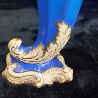 Thumbnail for Victorian Antique Blue Porcelain Vases/ ornoments Gold Gilt Leaf Design  Pair 3
