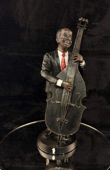 Vintage Jazz Bass Player Figurine Hand-Painted Musician Statue Mid-Century Resin0
