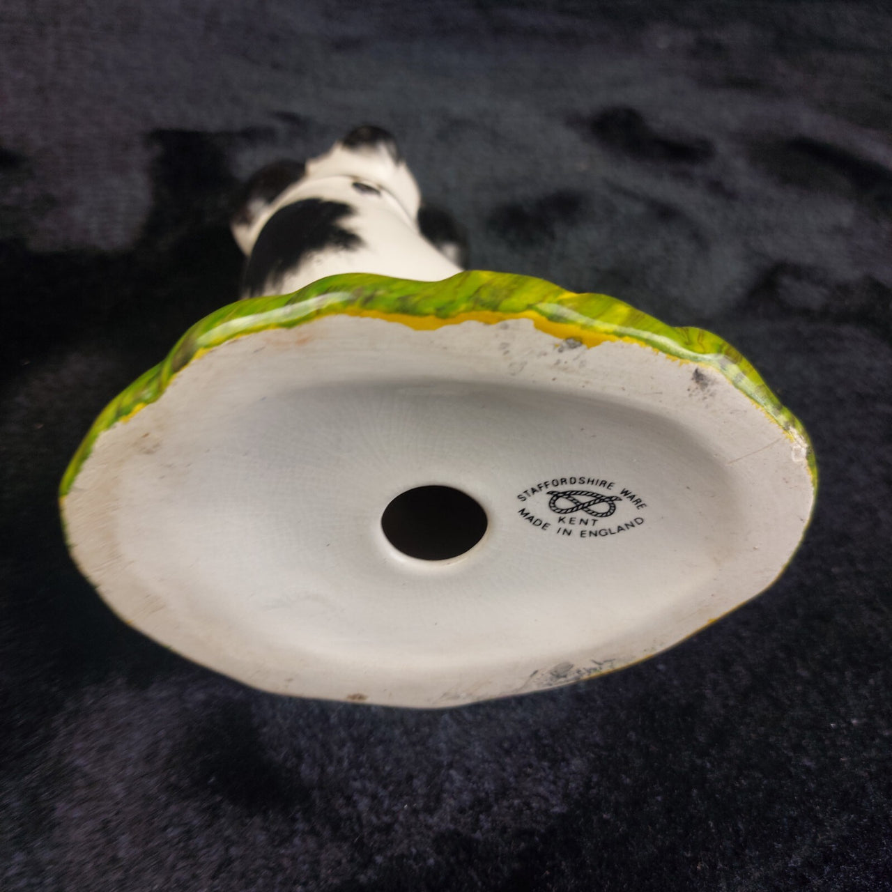 Staffordshire Ware Figure Dog Acceptable Black White Green Base Worn Damage 6"4