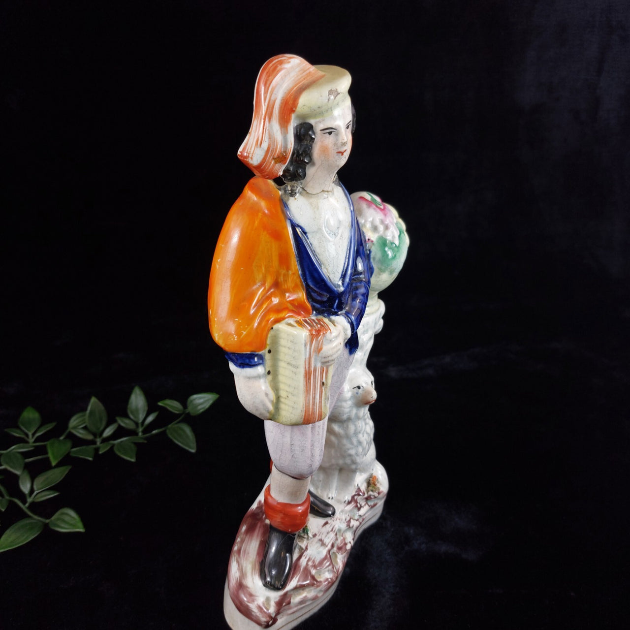 19th Century Royal Antique Staffordshire 11" Porcelain Figurine Man with Dog1