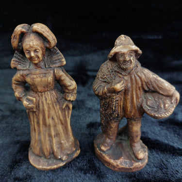 Vintage Resin Folk Figurines Pair, France Fisherman &Lady  – Acceptable Conditio0