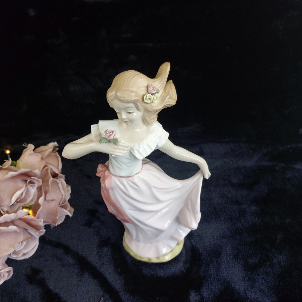 Tengra Porcelain beautiful large Girl Figurine Spain Pink Dress Flow 11" decor2