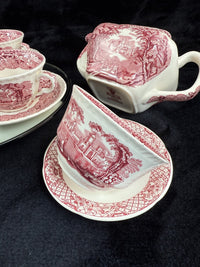 Thumbnail for Mason's Ironstone Vista Dinnerware Tea Set patent Red Transferware England Chips10