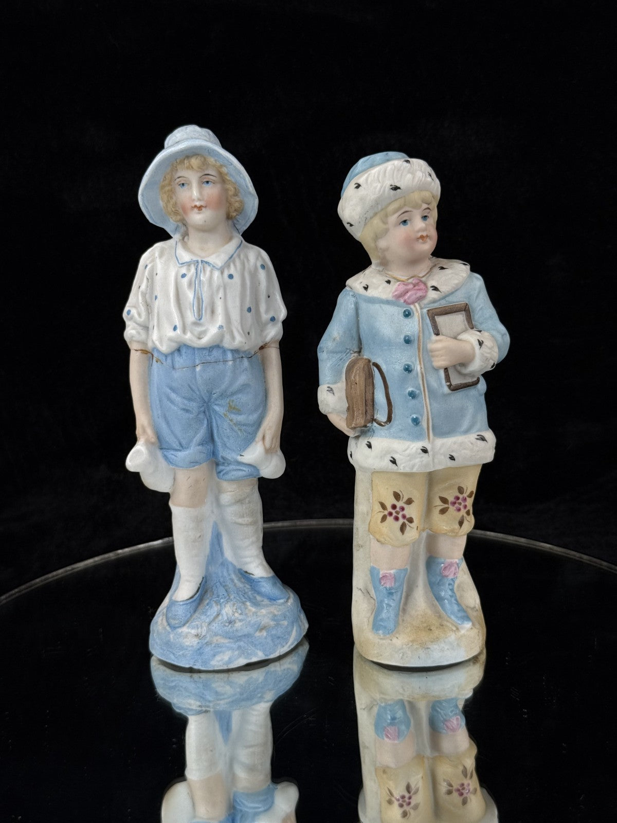 Antique 19th c German Porcelain Figurine Pair Two Children Bisque &Glazed Finish2