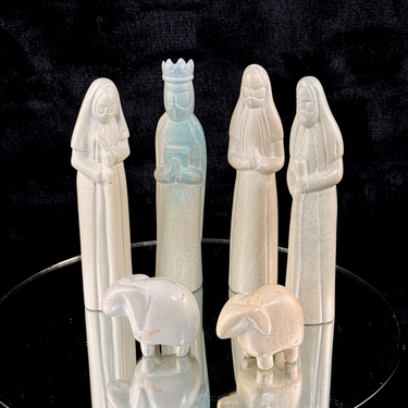 Modern Minimalist Stone Nativity Set of 6 HandCarved Figures Heavy no bb jesus0