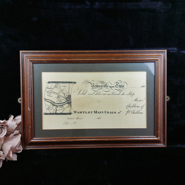 Antique 1800's Wortley Main Coals Shipping Document Artifact Historical Framed0